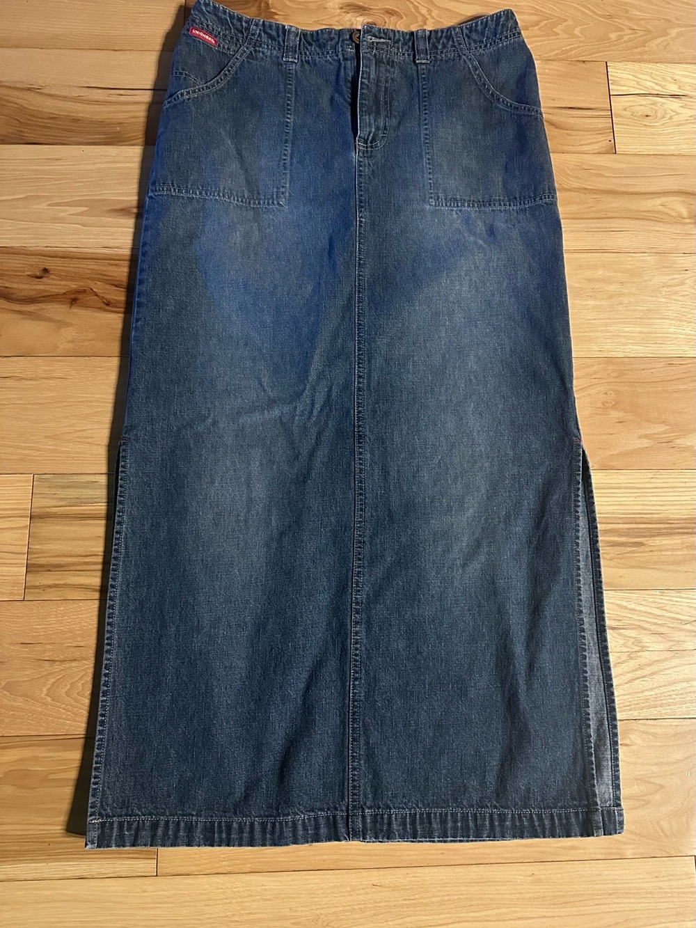 Unionbay Denim Maxi Skirt with Front Pockets - Dark Blue 2 Slide Slits